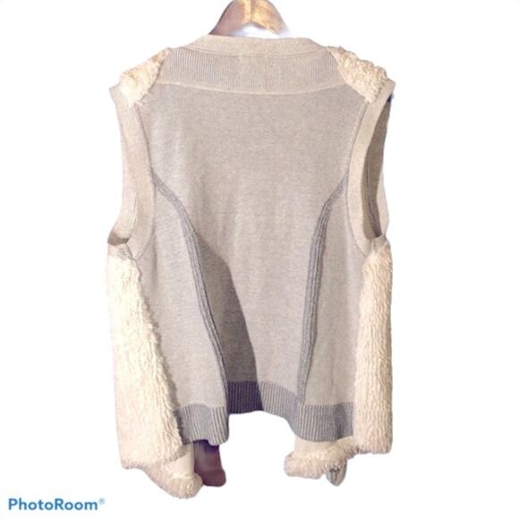 Dylan Faux Fur Sweater Vest Women’s XL Beige Cozy Boho Cottagecore Herringbone - Picture 2 of 6